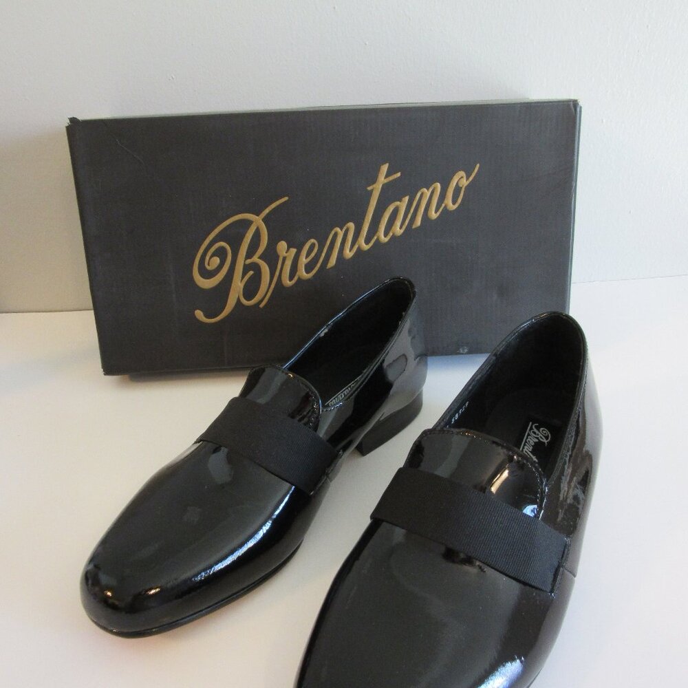 Brentano Black Patent Leather 8 1/2 Wide Slip On Dress Shoes